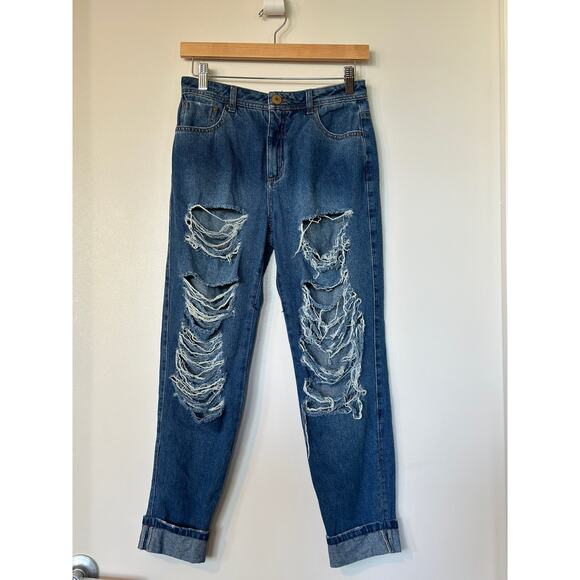 Studio F Denim - Studio F Linea Jeans Size 2 Ripped High Rise Baggy Boyfriend Medium Washed Denim